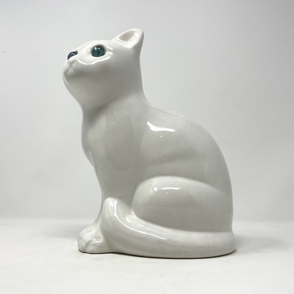 ELPA Alcobaca Ceramic Cat with Glass Green Eyes Sitting Up Made in Portugal - Picture 8 of 9